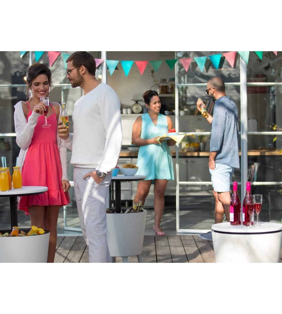 TAVOLINO PORTAGHIACCIO PORTATILE KETER "COOL BAR" BIANCO, 49,5X49,5X84,5 CM